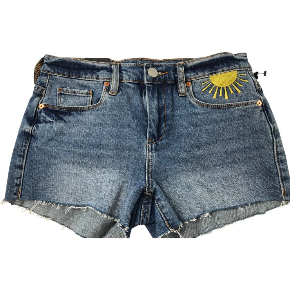 BLANK NYC The Astor Cut-Off Shorts Womens 26 Medium Wash Denim Embroidered NWT